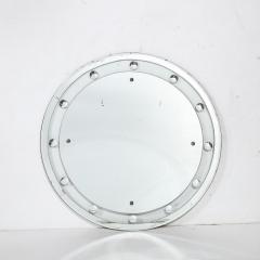 Art Deco Machine Age Floating Edge Round Banded Mirror W Reverse Bevel Details - 2909578