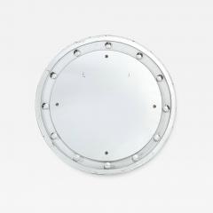 Art Deco Machine Age Floating Edge Round Banded Mirror W Reverse Bevel Details - 2910787