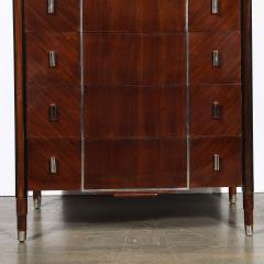 Art Deco Machine Age High Chest in Bookmatched Walnut Black Lacquer Chrome - 4622809