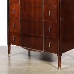 Art Deco Machine Age High Chest in Bookmatched Walnut Black Lacquer Chrome - 4622814