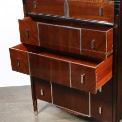 Art Deco Machine Age High Chest in Bookmatched Walnut Black Lacquer Chrome - 4622850