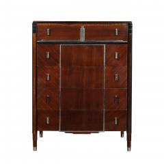 Art Deco Machine Age High Chest in Bookmatched Walnut Black Lacquer Chrome - 4622912