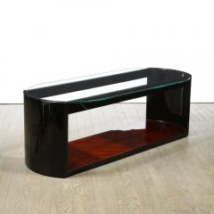 Art Deco Machine Age Lacquer Glass Bookmatched Walnut Bullet Cocktail Table - 2551281