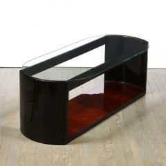 Art Deco Machine Age Lacquer Glass Bookmatched Walnut Bullet Cocktail Table - 2551283