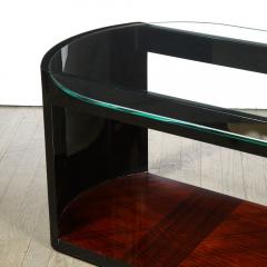 Art Deco Machine Age Lacquer Glass Bookmatched Walnut Bullet Cocktail Table - 2551286