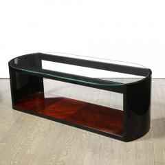 Art Deco Machine Age Lacquer Glass Bookmatched Walnut Bullet Cocktail Table - 2551297