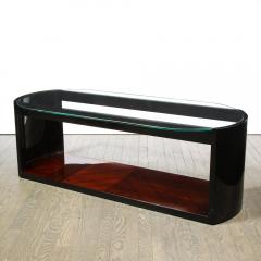 Art Deco Machine Age Lacquer Glass Bookmatched Walnut Bullet Cocktail Table - 2551298