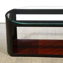 Art Deco Machine Age Lacquer Glass Bookmatched Walnut Bullet Cocktail Table - 2551299