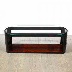 Art Deco Machine Age Lacquer Glass Bookmatched Walnut Bullet Cocktail Table - 2551301