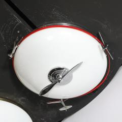 Art Deco Machine Age Milk Glass Chrome Airplane Flush Mount - 4745510
