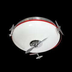Art Deco Machine Age Milk Glass Chrome Airplane Flush Mount - 4745538