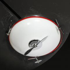 Art Deco Machine Age Milk Glass Chrome Airplane Flush Mount - 4745551
