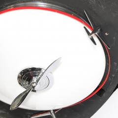 Art Deco Machine Age Milk Glass Chrome Airplane Flush Mount - 4745552