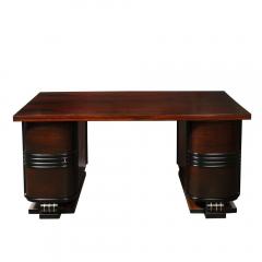 Art Deco Machine Age Partner Desk in Rosewood with Ebonized Fluted Detailing - 4514362