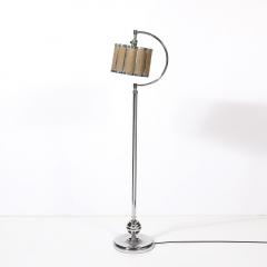 Art Deco Machine Age Polished Chrome Floor Lamp w Scalloped Metal Mesh Shade - 4403548