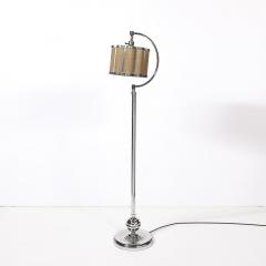 Art Deco Machine Age Polished Chrome Floor Lamp w Scalloped Metal Mesh Shade - 4403549