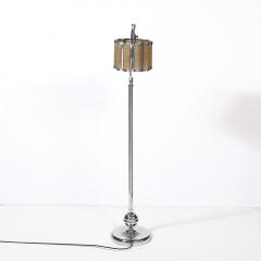 Art Deco Machine Age Polished Chrome Floor Lamp w Scalloped Metal Mesh Shade - 4403553