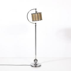 Art Deco Machine Age Polished Chrome Floor Lamp w Scalloped Metal Mesh Shade - 4403558