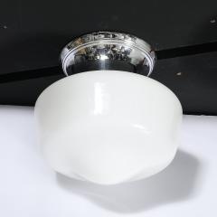 Art Deco Machine Age Rounded Cylindrical Milk Glass Flush Mount Chandelier - 4347599