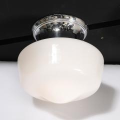Art Deco Machine Age Rounded Cylindrical Milk Glass Flush Mount Chandelier - 4347601