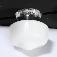 Art Deco Machine Age Rounded Cylindrical Milk Glass Flush Mount Chandelier - 4347602
