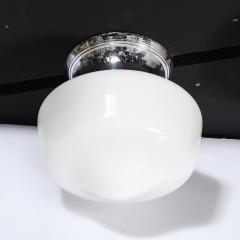 Art Deco Machine Age Rounded Cylindrical Milk Glass Flush Mount Chandelier - 4347603