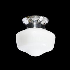 Art Deco Machine Age Rounded Cylindrical Milk Glass Flush Mount Chandelier - 4347604