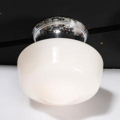 Art Deco Machine Age Rounded Cylindrical Milk Glass Flush Mount Chandelier - 4347608