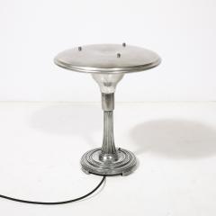 Art Deco Machine Age Saucer Form Polished Aluminum Table Lamp w Sculptural Base - 4622690