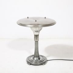 Art Deco Machine Age Saucer Form Polished Aluminum Table Lamp w Sculptural Base - 4622691