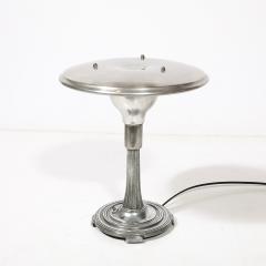 Art Deco Machine Age Saucer Form Polished Aluminum Table Lamp w Sculptural Base - 4622692