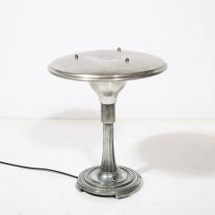Art Deco Machine Age Saucer Form Polished Aluminum Table Lamp w Sculptural Base - 4622724