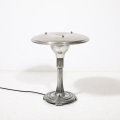Art Deco Machine Age Saucer Form Polished Aluminum Table Lamp w Sculptural Base - 4622725
