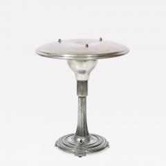 Art Deco Machine Age Saucer Form Polished Aluminum Table Lamp w Sculptural Base - 4623502