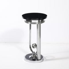 Art Deco Machine Age Scroll Form Drinks Table in Chrome and Black Lacquer - 4347429