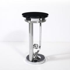 Art Deco Machine Age Scroll Form Drinks Table in Chrome and Black Lacquer - 4347432