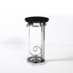 Art Deco Machine Age Scroll Form Drinks Table in Chrome and Black Lacquer - 4347445
