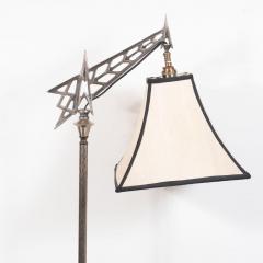 Art Deco Machine Age Skyscraper Style Aluminum Cubist Floor Lamp with Silk Shade - 1700652