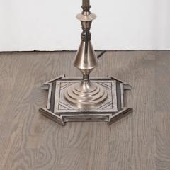 Art Deco Machine Age Skyscraper Style Aluminum Cubist Floor Lamp with Silk Shade - 1700655