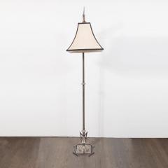Art Deco Machine Age Skyscraper Style Aluminum Cubist Floor Lamp with Silk Shade - 1700671