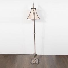 Art Deco Machine Age Skyscraper Style Aluminum Cubist Floor Lamp with Silk Shade - 1700672