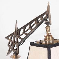 Art Deco Machine Age Skyscraper Style Aluminum Cubist Floor Lamp with Silk Shade - 1700673