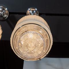 Art Deco Machine Age Skyscraper Style Chrome Opaque Pressed Glass Pendant - 1461651