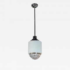 Art Deco Machine Age Skyscraper Style Chrome Opaque Pressed Glass Pendant - 1462960