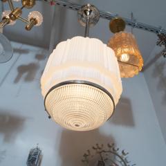 Art Deco Machine Age Skyscraper Style Chrome White and Pressed Glass Pendant - 1461619