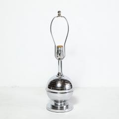 Art Deco Machine Age Skyscraper Style Striated Spherical Chrome Table Lamp - 1950125