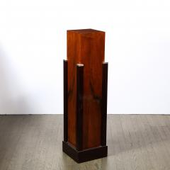 Art Deco Machine Age Skyscraper Style Walnut Black Lacquer Chrome Pedestal - 2431402