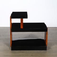 Art Deco Machine Age Three Tier Black Lacquer Walnut Side Table - 4792584
