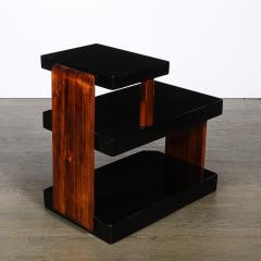 Art Deco Machine Age Three Tier Black Lacquer Walnut Side Table - 4792590