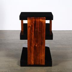 Art Deco Machine Age Three Tier Black Lacquer Walnut Side Table - 4792591